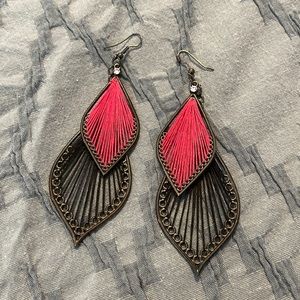 Black and pink dangle earrings